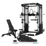 Lifespan CORTEX SM-25 6-in-1 Power Rack with Smith & Cable Machine + BN9 Bench + 100kg Olympic Weight Plate & Barbell Package