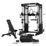 Lifespan CORTEX SM-25 6-in-1 Power Rack with Smith & Cable Machine + BN9 Bench + 130kg Olympic Bumper Weight Plate & Barbell Package