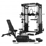 Lifespan Cortex SM-25 6-In-1 Power Rack with Smith & Cable Machine + BN-9 Bench + Ultimate Olympic Bumper Weight Plate & Barbell Package