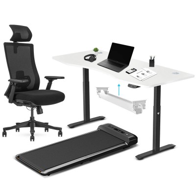 Lifespan Walkingpad™ M2 Treadmill with Ergodesk Automatic White Standing Desk 1800mm + Cable Management Tray + DM9 Chair