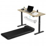 WalkingPad C2 Black with 150cm Dual Motor Automatic Standing Desk in Oak and Cable Management Tray