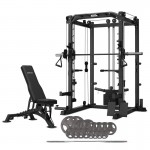 Lifespan CORTEX SM-20 6-in-1 Power Rack with Smith & Cable Machine + BN-9 Bench + Standard 100kg Tri-Grip Weight Plate & Barbell Package