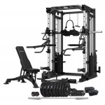 Lifespan Cortex SM-25 6-In-1 Power Rack with Smith & Cable Machine + Jammer Arms + Chest Fly Attachment + 23kg Weights Add On + BN-9 Bench + Ultimate Olympic Bumper Weight Plate & Barbell Package