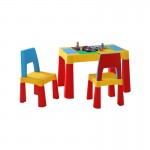 Keezi 3pcs Kids Activity Table and Chairs Set Storage Box Desk - Multicoloured