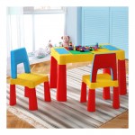 Keezi 3pcs Kids Activity Table and Chairs Set Storage Box Desk - Multicoloured